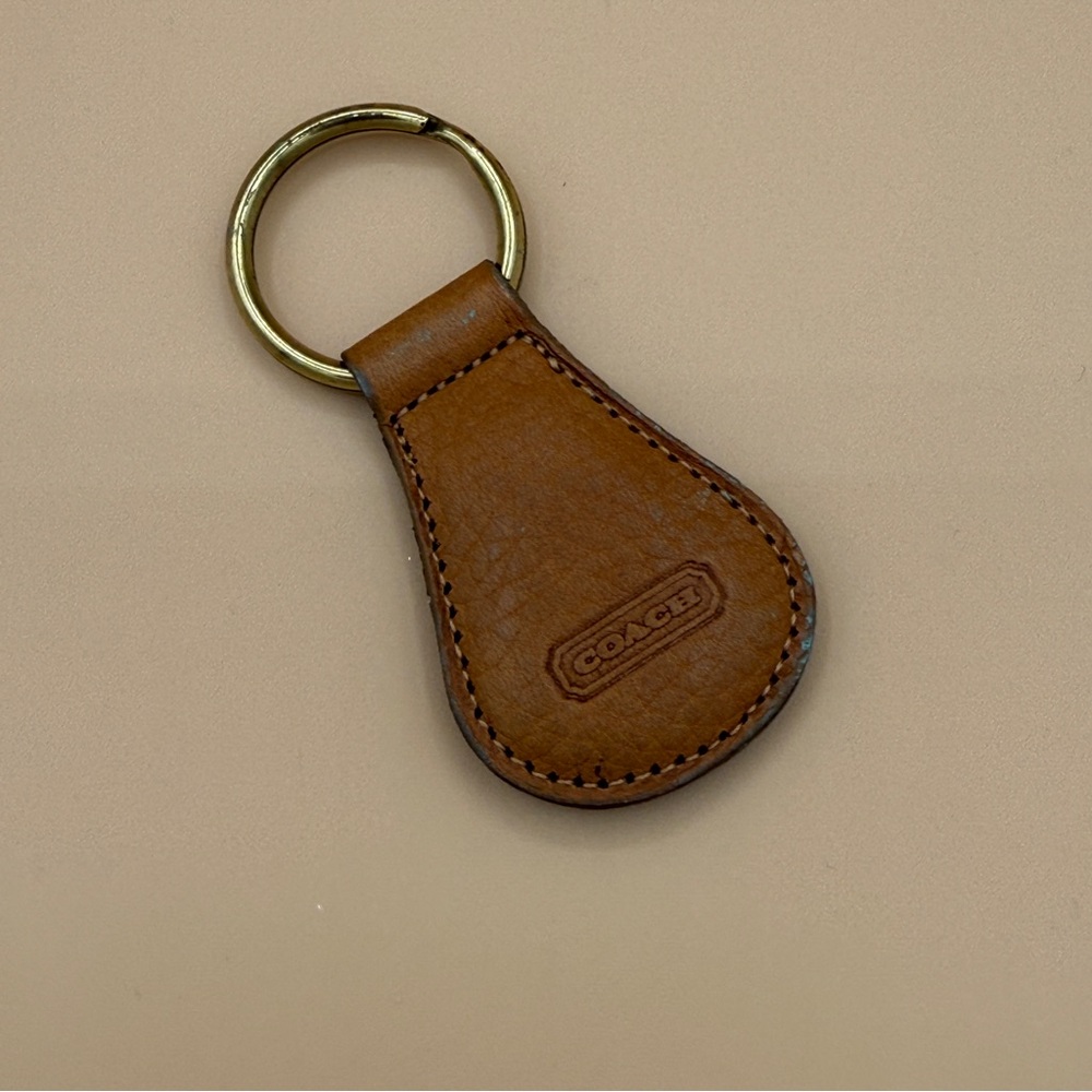 Vintage Coach Tan or Camel Key Leather Fob Keychain Key Ring #7210 with Flaws